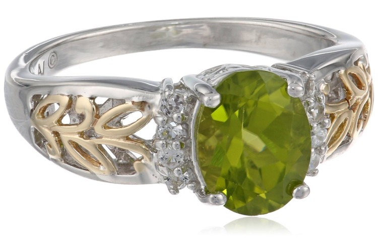 S&G Sterling Silver and 14k Yellow Gold Oval Peridot and  