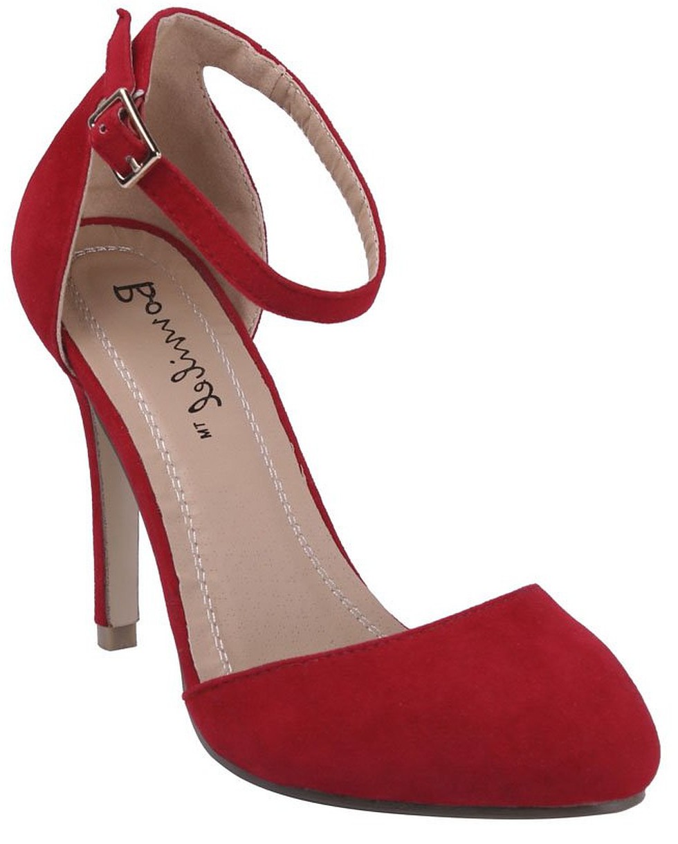 ankle strap round toe heels