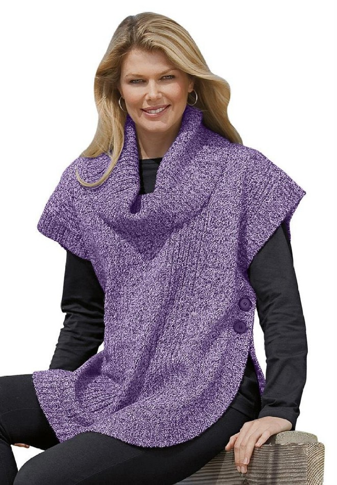 Woman Within Women's Poncho Style with Cowl Neck Sweater - Visuall.co