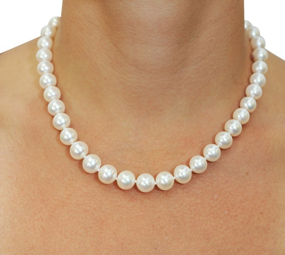 14K Gold White Freshwater Cultured Pearl Necklace, 18 Inch Princess