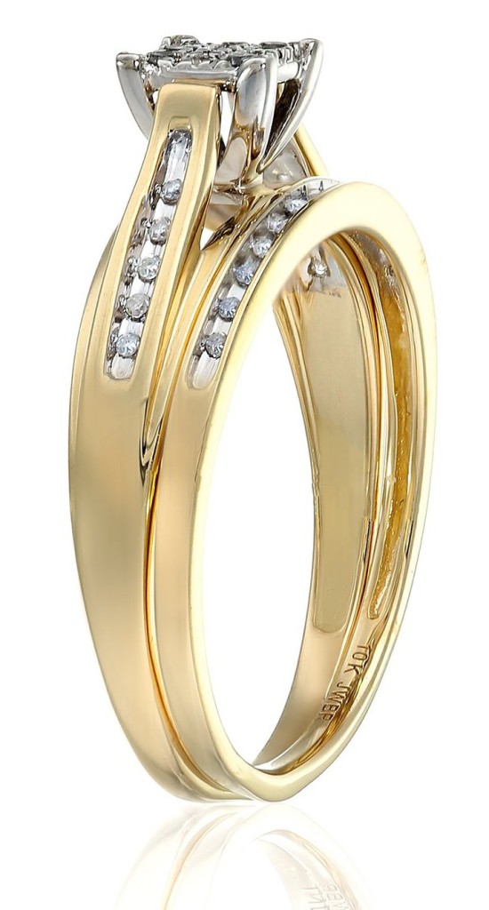 10k Yellow Gold Diamond Square Center Bridal Ring Set