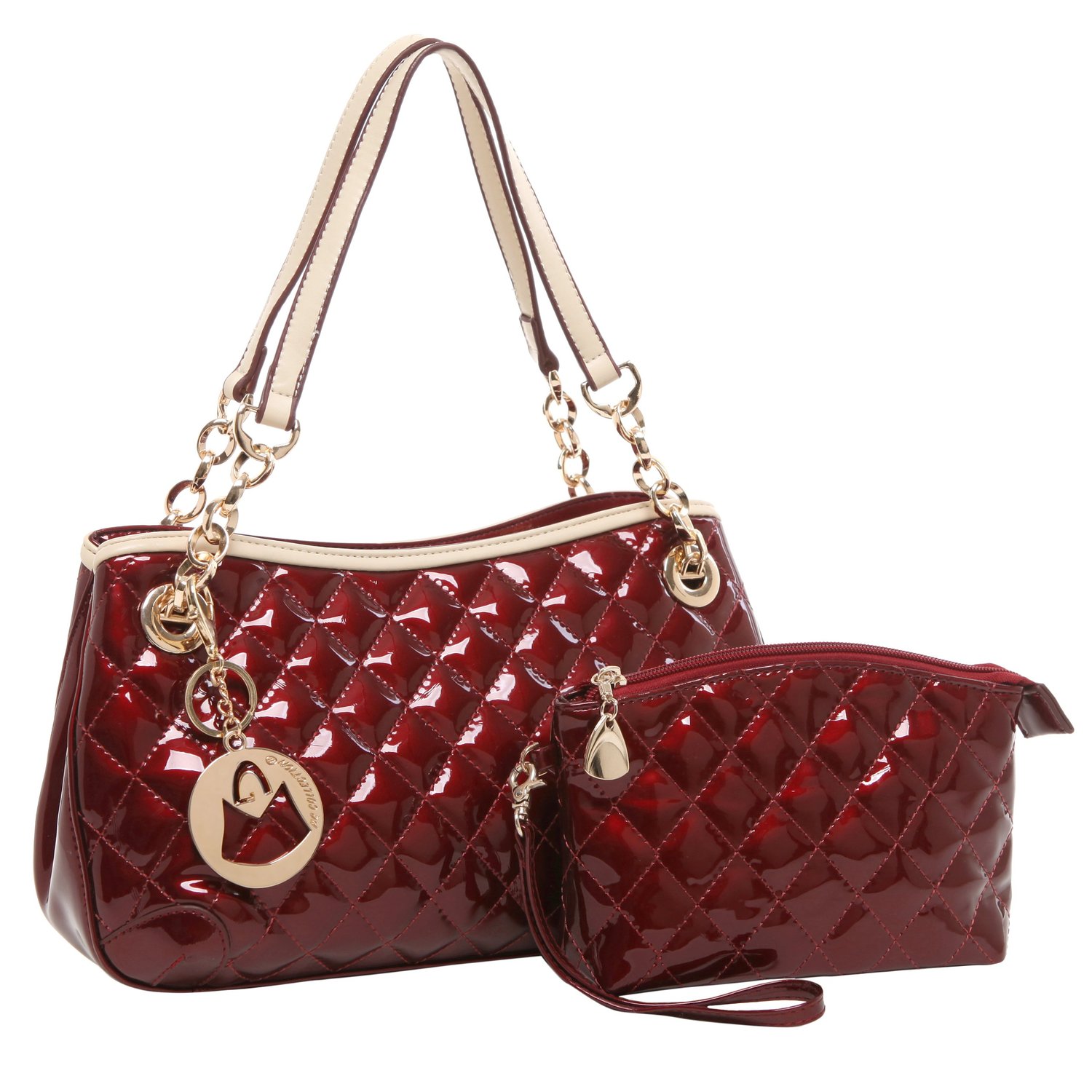 MG Collection ELISE 2 in 1 Stylish Quilted Faux Patent Leather Purse Handbag - www.bagssaleusa.com