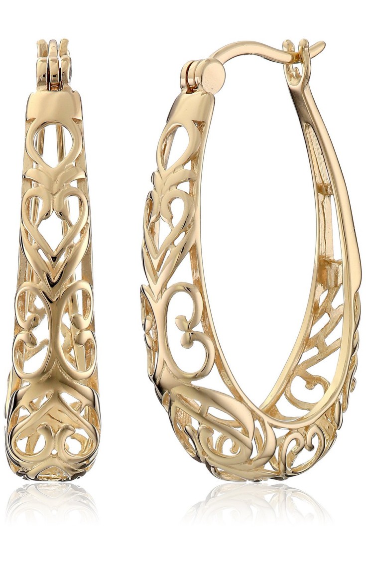 Gold Plated Sterling Silver Filigree Hoop Earrings - Visuall.co