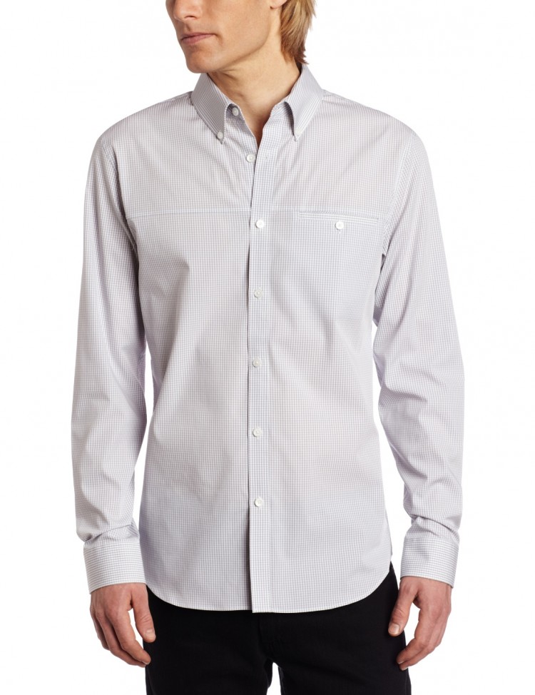 Calvin Klein Men's Slim Fit Mini Gingham Long Sleeve Shirt - Visuall.co