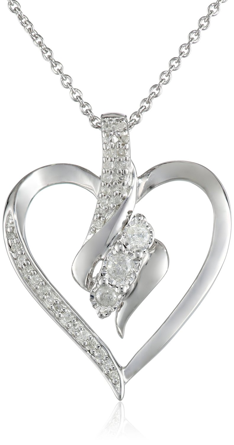 Sterling Silver Diamond Heart Pendant Necklace, 18" - Visuall.co