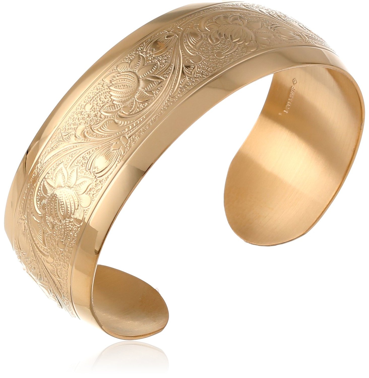 14k Yellow Gold Filled Embossed Flower Design Cuff Bracelet - Visuall.co