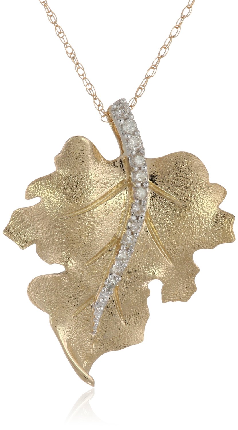 10k Yellow Gold Diamond Leaf Pendant - Visuall.co