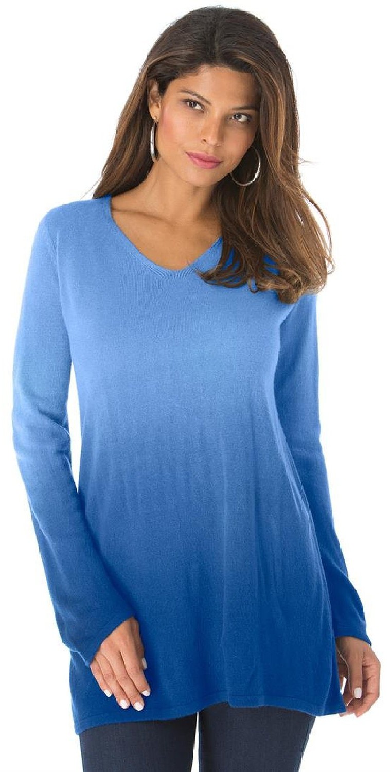 Denim 24-7 Women's Plus Size Pullover V-Neck Ombre - Visuall.co