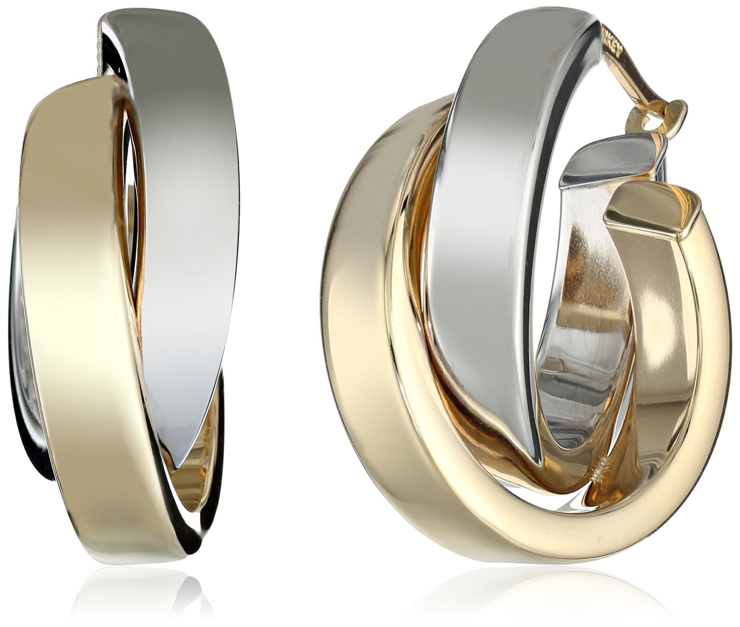 Duragold 14k Yellow White Or Two Tone Gold Satin And Polished Crossover Hoop Earrings 