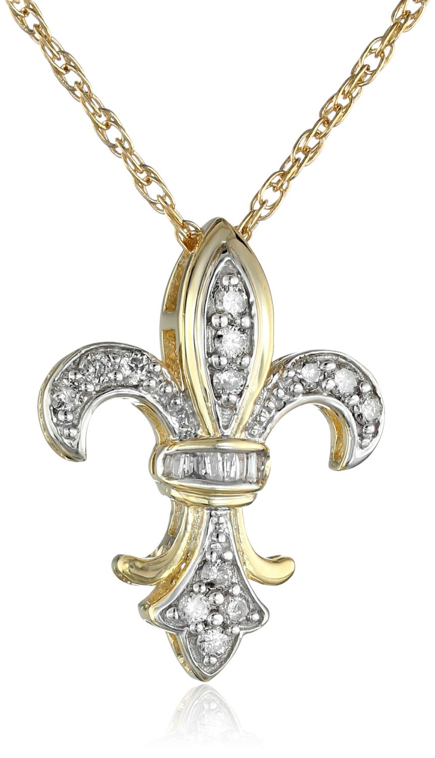 10k Gold Plated Sterling Silver Diamond Fleur-de-Lis Pendant Necklace