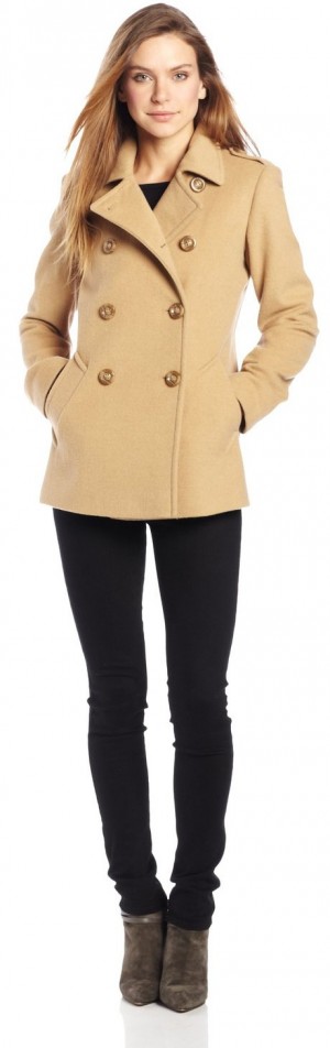 Larry Levine Women's Double-Breasted Soft Peacoat - Visuall.co