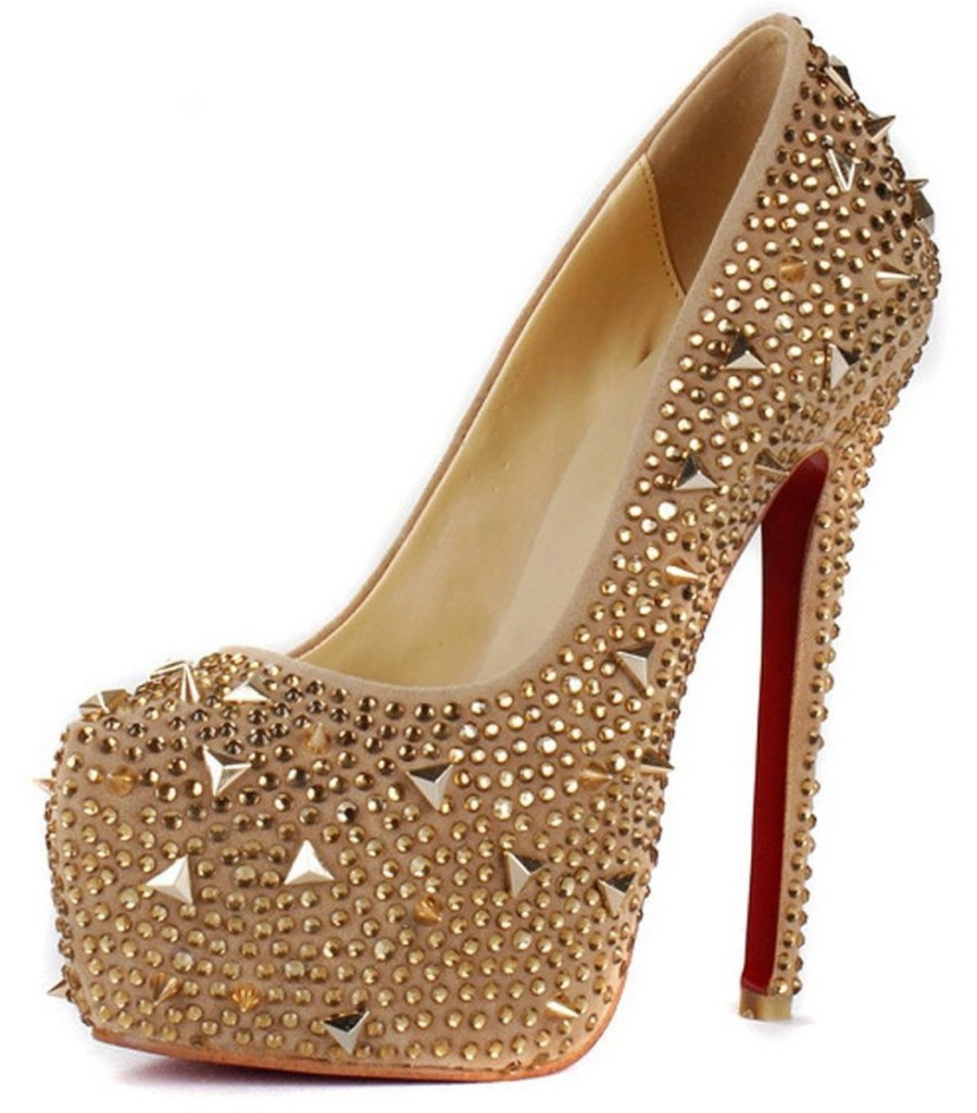 Honeystore Women's Platform Rhinstone Studs Silk Pumps - Visuall.co