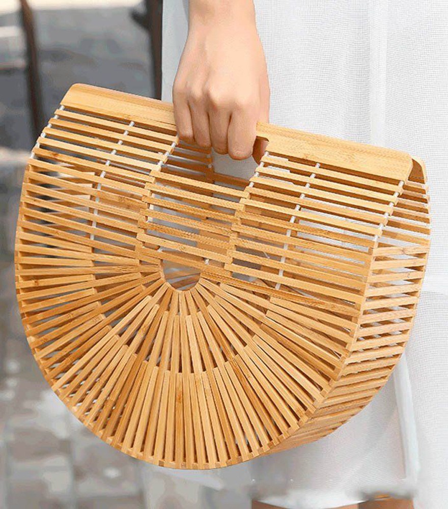 miuco womens bamboo handbag handmade large tote bag