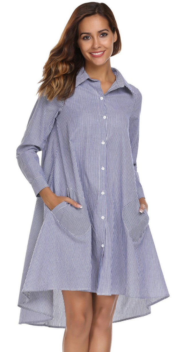 long sleeve shirt dress with pockets