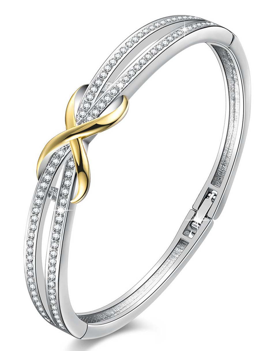 Angelady Women's White Gold Plated Swarovski Crystal Bracelet - Visuall.co